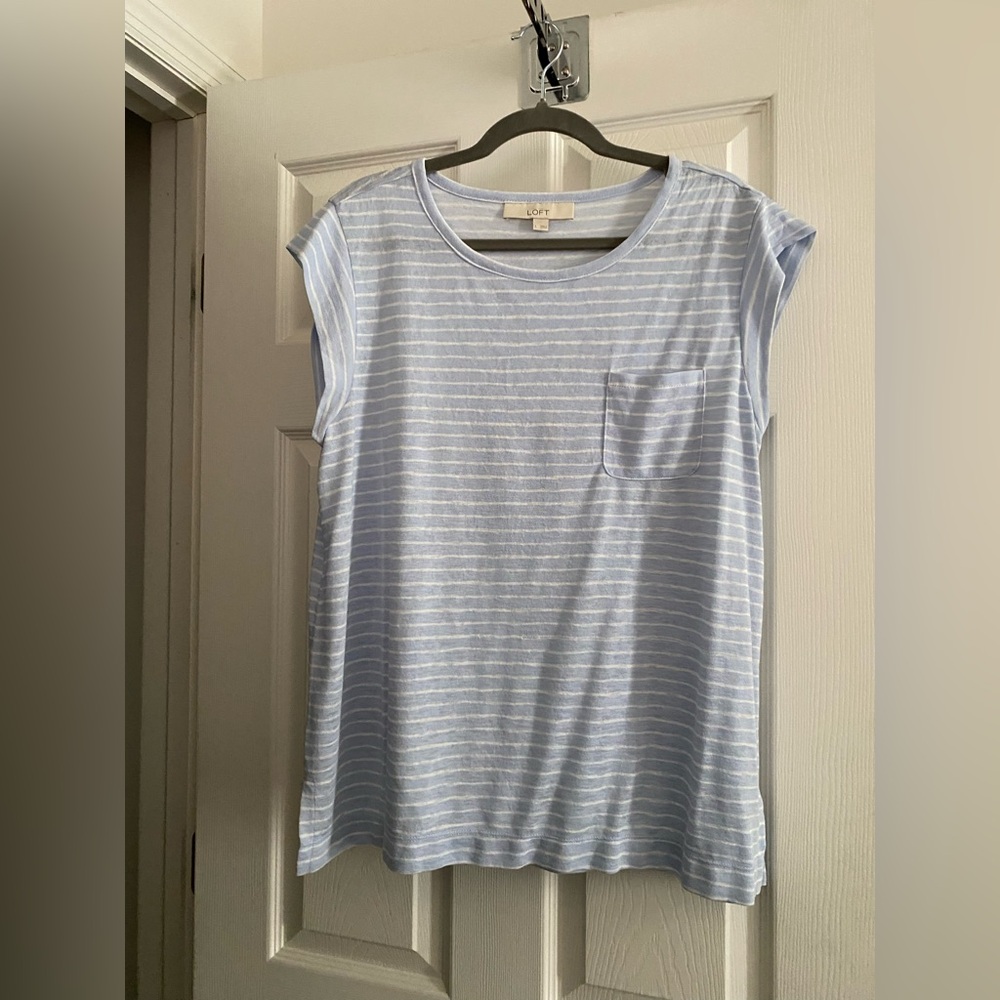 Loft Light Blue Striped Sleeveless Top Size Large